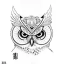 a owl with a red aura and cardinal points tattoo design idea