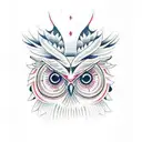 a owl with a red aura and cardinal points tattoo design idea