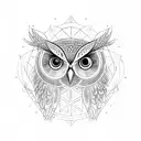 a owl with a red aura and cardinal points tattoo design idea