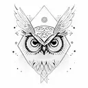 a owl with a red aura and cardinal points tattoo design idea