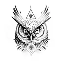 a owl with a red aura and cardinal points tattoo design idea