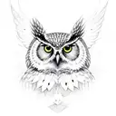 a owl with a red aura and cardinal points tattoo design idea