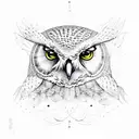 a owl with a red aura and cardinal points tattoo design idea