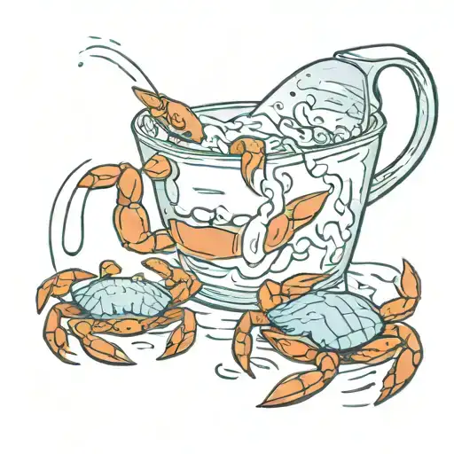 crab holding piece of broken water jug and water jug pouring water over crab tattoo design idea