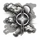 Cross with clouds with rays shining tattoo design idea