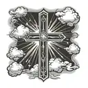 Cross with clouds with rays shining tattoo design idea