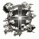Cross with clouds with rays shining tattoo design idea