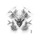 cyber sigilism goth sharp spine tattoo design idea