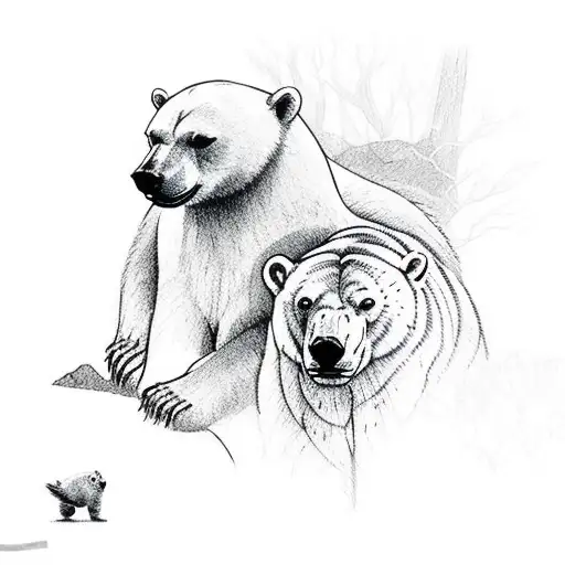 A polar bear and a robin walking together in a forest setting tattoo design idea