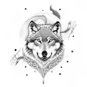 Wolf and moon tattoo design idea