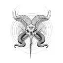 snake with ibex skull and rose tattoo design idea