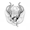 snake with ibex skull and rose tattoo design idea