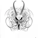snake with ibex skull and rose tattoo design idea