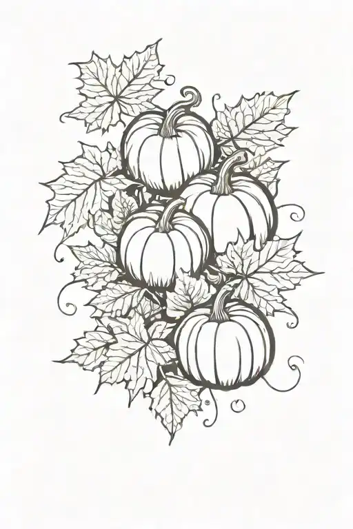 autumn leaves with pumpkins tattoo design idea
