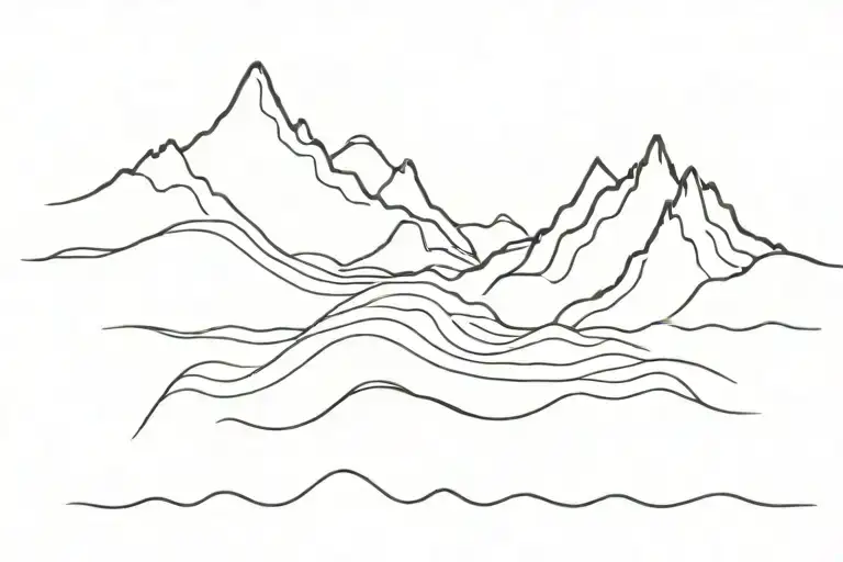 3 Lines going up and down in waves.  different thickness, some dotted. sometimes cross. resemble mountains tattoo design idea