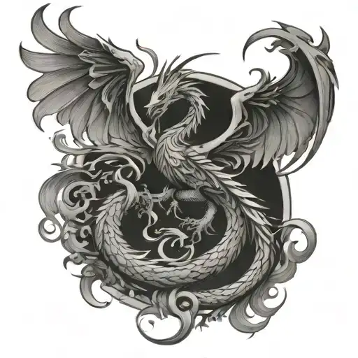 Phoenix fights dragon tattoo design idea