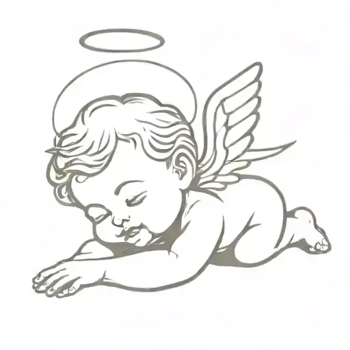 baby angel with wings that are laying down  tattoo design idea