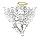baby angel with wings wrapped while holding money bag  tattoo design idea