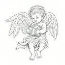 baby angel with wings wrapped while holding money bag  tattoo design idea