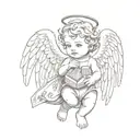 baby angel with wings wrapped while holding money bag  tattoo design idea