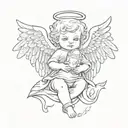 baby angel with wings wrapped while holding money bag  tattoo design idea