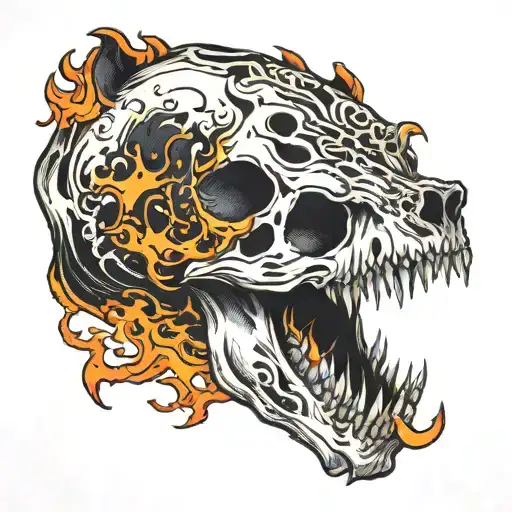 bear skull with black flame like aura tattoo design idea