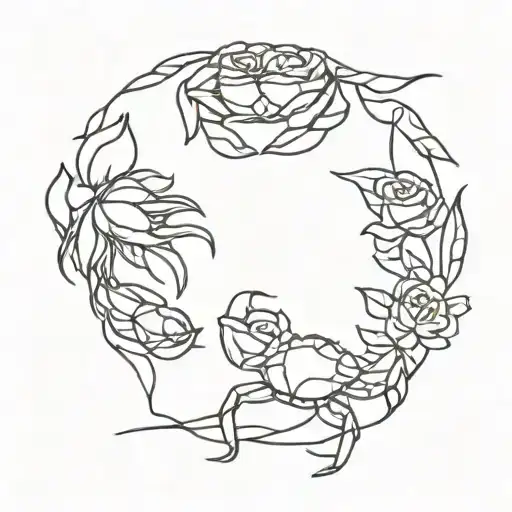 crab roses intertwined tattoo design idea