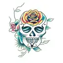 roses, bird, sugar skull tattoo design idea