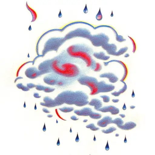 A cloud that looks like the ones on the weather segment of news with three raindrops falling from it tattoo design idea