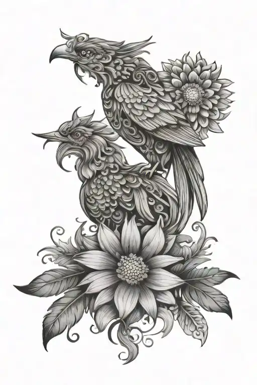 Phoenix daisies mandala design incorporating tattoo design idea