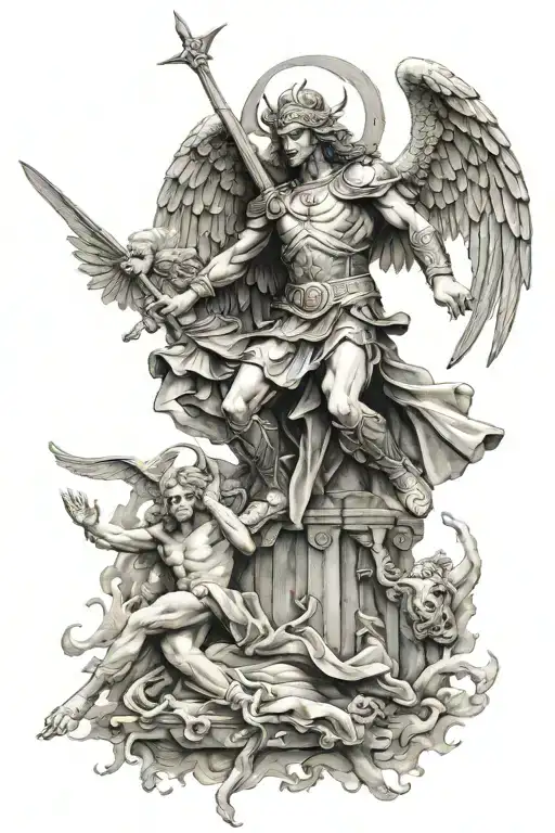 St. Michael defeating Lucifer tattoo design idea