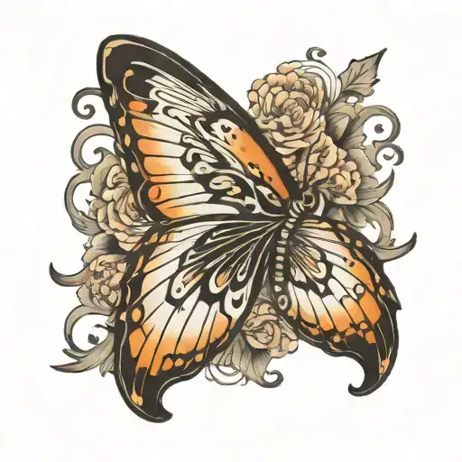Butterfly wings with any japanese letter between tattoo design idea