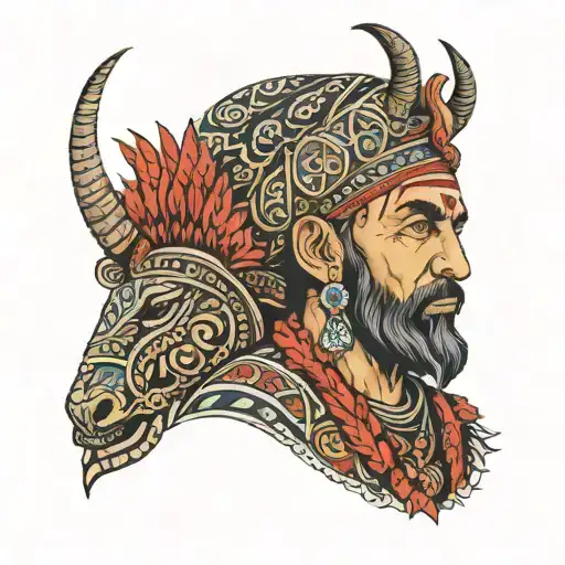 man who guarded nomadic caravans among ancient Turkish tribes tattoo design idea