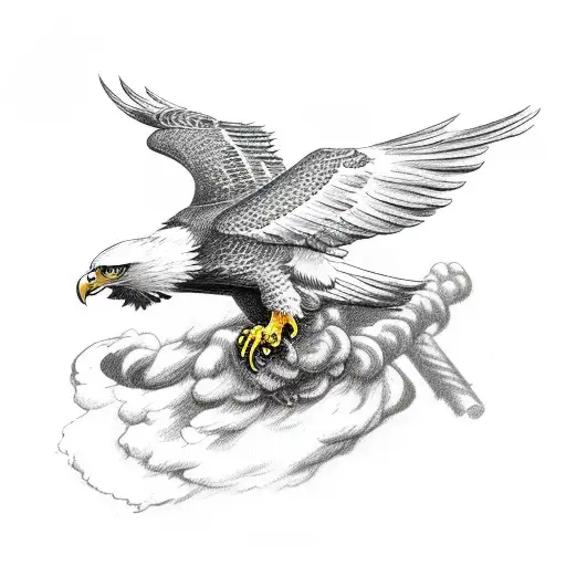 eagle with American flag wings holding a flamethrower tattoo design idea