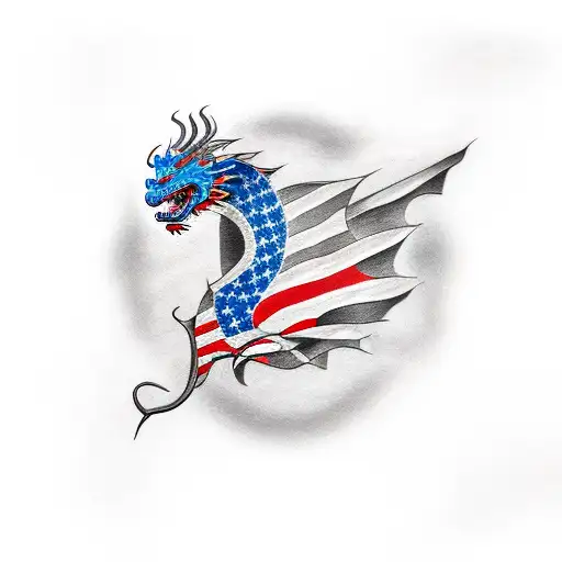 dragon with American flag colors tattoo design idea