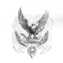 eagle with American flag wings holding a flamethrower tattoo design idea