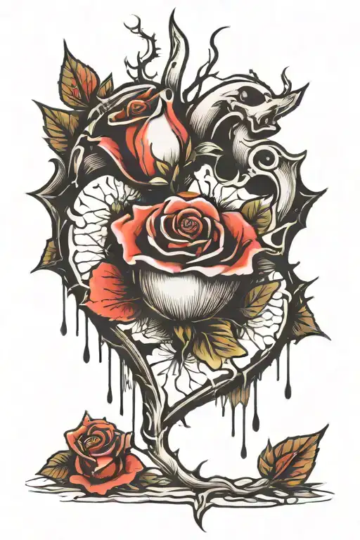 broken heart with rose growing tattoo design idea