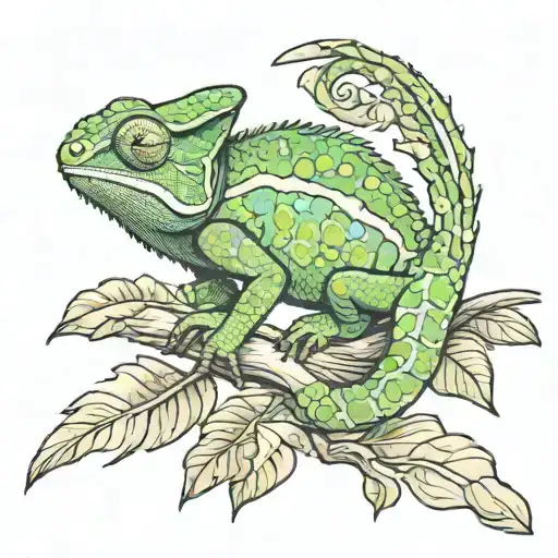 Male Jackson's Chameleon climbing a branch tattoo design idea