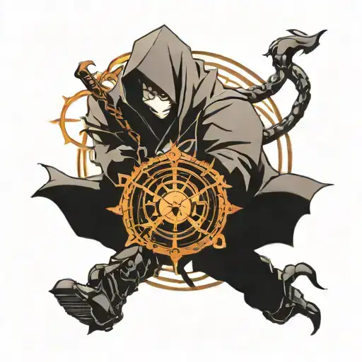Combine elements from Solo Leveling, Full Metal Alchemist into a dynamic and action-packed tattoo design tattoo design idea