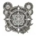 Full Metal transmutation circle Chemist mixing elements of One Piece, FMA and solo leveling tattoo design idea