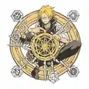 Full Metal transmutation circle Chemist mixing elements of One Piece, FMA and solo leveling tattoo design idea