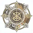 Full Metal transmutation circle Chemist mixing elements of One Piece, FMA and solo leveling tattoo design idea