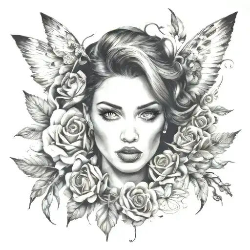 A seductive tattoo design incorporating bedroom eyes and sexual imagery in a black and grey style tattoo design idea