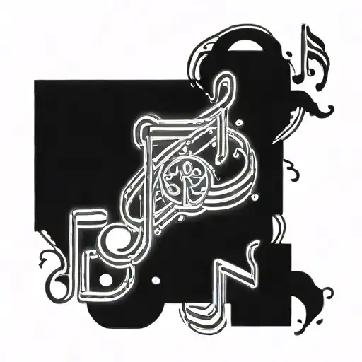 A neon light-inspired tattoo design featuring abstract musical notes intertwined with zodiac symbols tattoo design idea