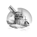 small hill with old windmill tattoo design idea