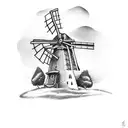 small hill with old windmill tattoo design idea