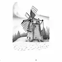 small hill with old windmill tattoo design idea