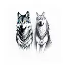 male wolf, female wolf and wolf cubs tattoo tattoo design idea