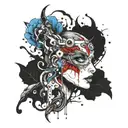 trash polka style blue eyes paradox tattoo design idea