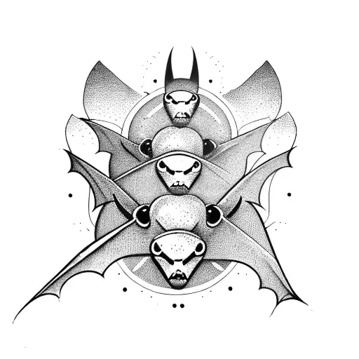 3 bats flying with cybersigilism  tattoo design idea